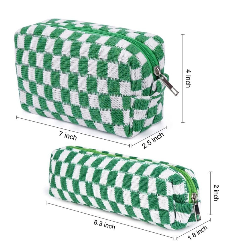 Green Checkered Makeup Bag Set - Picture 3 of 6
